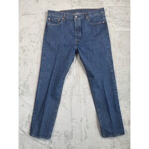 Levis 501 Jeans Mens 36x32 Blue Button Fly Dark Wash Denim Straight Casual